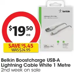 Coles Belkin Boostcharge USB-A Lightning Cable White offer