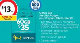 Coles Optus AutoRecharge only Prepaid SIM Starter Kit offer