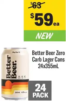 Coles Better Beer Zero Carb Lager Cans offer