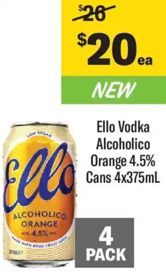 Ello Vodka Alcoholico Orange 4.5% Cans