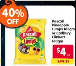 Spar Pascall pineapple lumps or cadbury clinkers offer