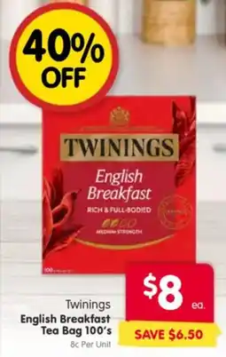 Spar Twinings english breakfast tea bag 100's offer