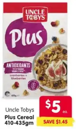 Spar Uncle tobys plus cereal offer