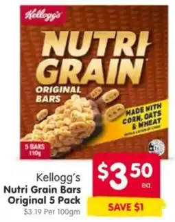 Spar Kellogg's nutri grain bars original 5 pack offer