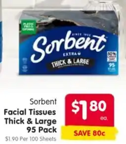 Spar Sorbent facial tissues thick & large offer