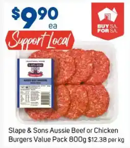 Foodland Slape & sons aussie beef or chicken burgers value pack offer