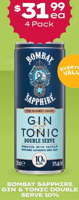 Bombay sapphire gin & tonic double serve 10%