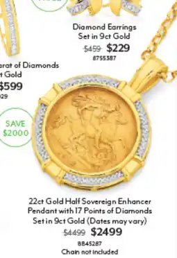 Angus & Coote 22ct Gold Half Sovereign Enhancer Pendant with 17 Points of Diamonds Set offer