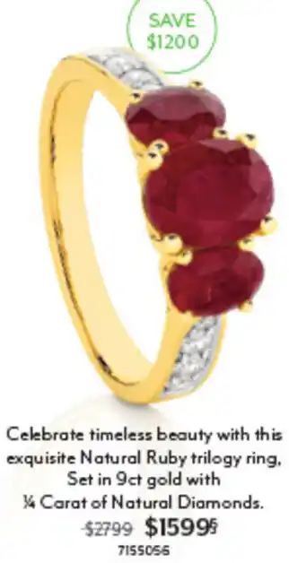 Angus & Coote Natural Ruby trilogy ring Set offer
