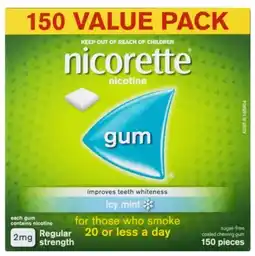 healthylife Nicorette Quit Smoking Nicotine Gum 2mg Icy Mint 150 Pieces Value Pack offer