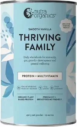 healthylife Nutra Organics Thriving Family Protein+ Smooth Vanilla 450g offer