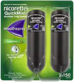 healthylife Nicorette Quit Smoking QuickMist Nicotine Mouth Spray Freshmint 2 x 150 Sprays offer