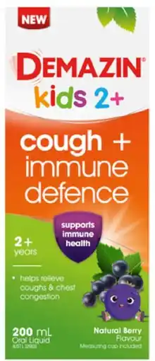 healthylife Demazin Kids 2+ Years Cough + Immune Defence Syrup Berry 200ml offer