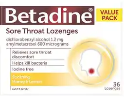 healthylife Betadine Sore Throat Lozenges Honey & Lemon 36 Pack offer