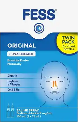 healthylife Fess Original Saline Nasal Spray 2 x 75ml offer