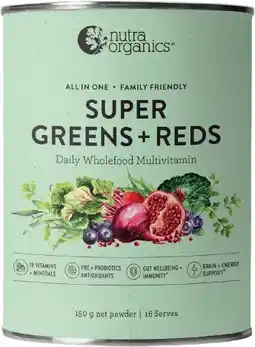 healthylife Nutra Organics Super Greens + Reds Powder 150g offer