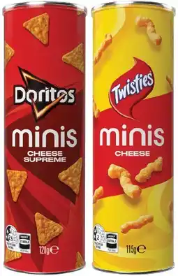 IGA Twisties Cheese Minis 115g or Doritos Cheese Supreme Corn Chips Minis 120g offer