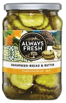 IGA Always Fresh Pickled Cucumbers - Bread & Butter 700g offer