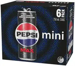 IGA Pepsi Mini Cans 6x250mL Selected Varieties offer