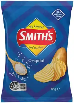 IGA Smith’s Crinkle Cut Chips, Twisties or Doritos Corn Chips 45g Selected Varieties offer
