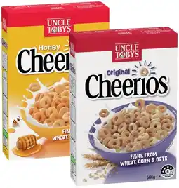 IGA Uncle Tobys Cheerios Cereal 450‑560g Selected Varieties offer