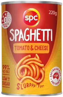 IGA SPC Spaghetti Tomato & Cheese or Baked Beans Rich Tomato 220g offer