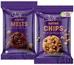IGA Cadbury Baking Chocolate Chips 200g, Melts 225g or Block 180g Selected Varieties offer