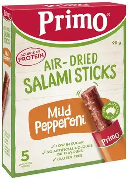 IGA Primo Air‑Dried Salami Sticks 90g Selected Varieties offer