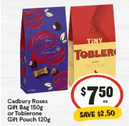 IGA Cadbury roses gift bag or toblerone gift pouch offer