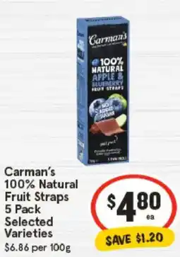 IGA Carman’s 100% Natural Fruit Straps Selected Varieties offer