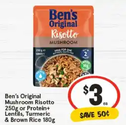 IGA Ben’s Original Mushroom Risotto or Protein+ Lentils, Turmeric & Brown Rice offer