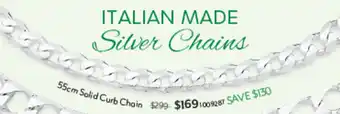 Italian made silver solid curb chain