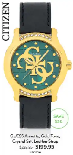 Angus & Coote GUESS Annette, Crystal Set Leather Strap offer