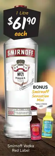 Cellarbrations Smirnoff Vodka Red Label offer