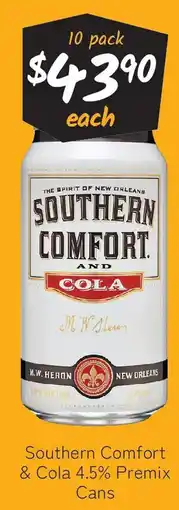 Cellarbrations Southern Comfort & Cola 4.5% Premix Cans offer
