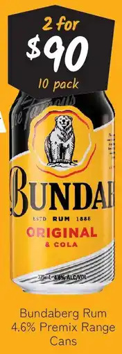 Cellarbrations Bundaberg Rum 4.6% Premix Range Cans offer