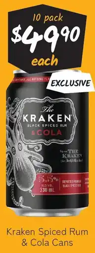 Cellarbrations Kraken Spiced Rum & Cola Cans offer