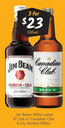 Cellarbrations Jim Beam White Label & Cola or Canadian Club & Dry Bottles offer