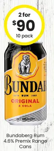 The Bottle O Bundaberg Rum 4.6% Premix Range Cans offer