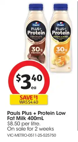 Coles Pauls plus + protein low fat milk offer