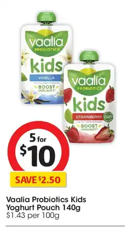 Coles Vaalia probiotics kids yoghurt pouch offer