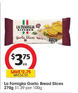 Coles La famiglia garlic bread slices offer