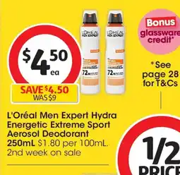Coles L'oréal men expert hydra energetic extreme sport aerosol deodorant offer