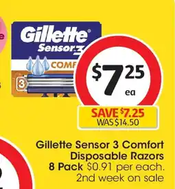 Coles Gillette sensor comfort disposable razors offer