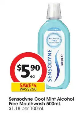 Coles Sensodyne cool mint alcohol free mouthwash offer