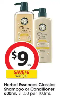 Coles Herbal essences classics shampoo or conditioner offer