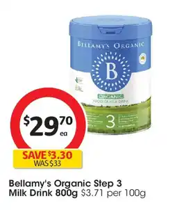 Coles Bellamy's organic step milk drink offer