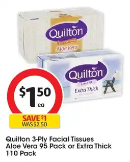 Coles Quilton facial tissues aloe vera or extra thick offer