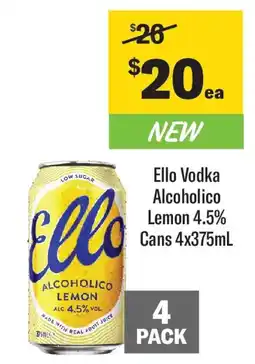 Coles Ello vodka alcoholico lemon cans offer