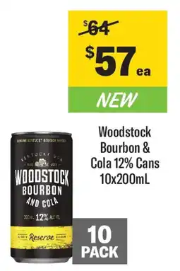 Coles Woodstock bourbon & cola cans offer